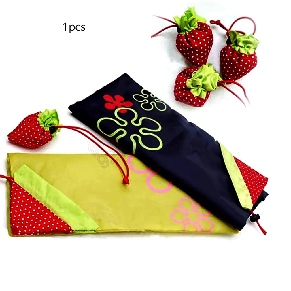 

Cute Strawberry Design Foldable Polyester Shopping Bag Environment Eco-Friendly Reusable Portable Handle Bag for Grocery