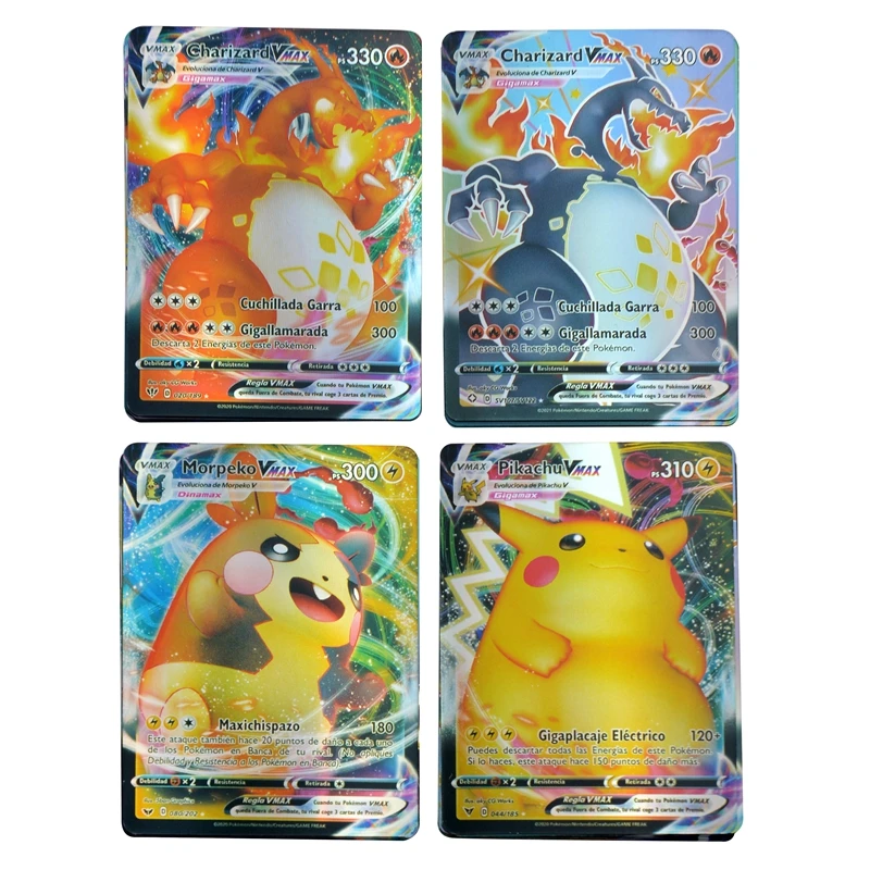 VMAX espa&ntilde;ol tarjetas de Pokemon juego batalla carta comercial de energ&iacute;a brillante tarjetas no repetidas-1