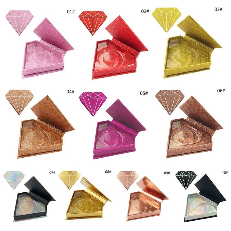 

10pcs Wholesale False Eyelashes Packaging Box Fake 3d Mink Lashes Boxes Faux Cils Strip Diamond Magnetic Case Empty Eyelash Box