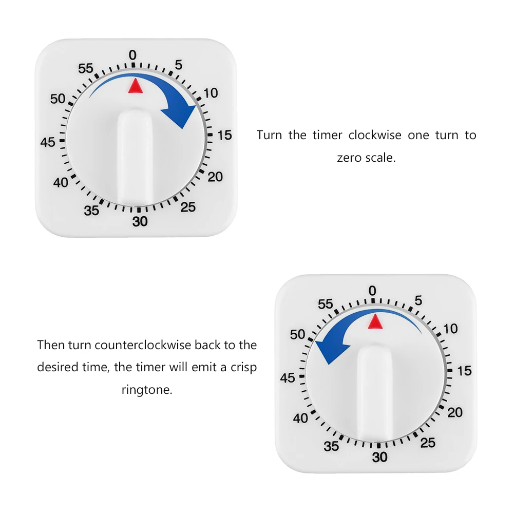 

Kitchen Timer Count Down Alarm Reminder White Square Shape Mechanical Timer for Food Kitchen Timers Count Down Alarm Reminder