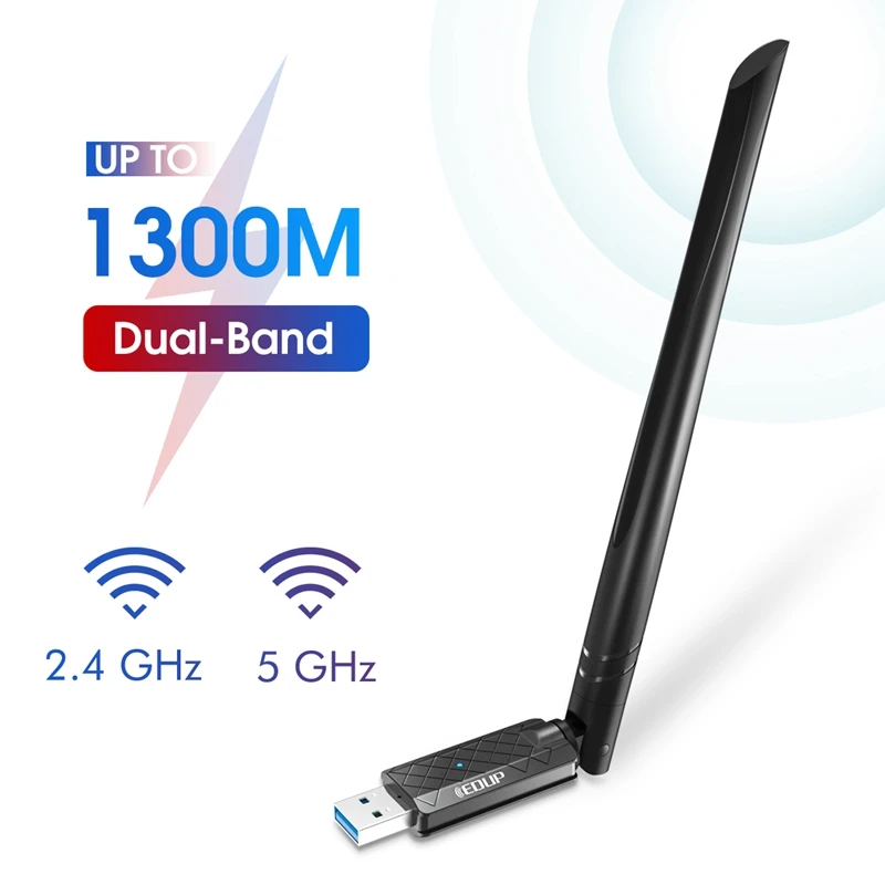 Wi-Fi адаптер EDUP EP-1687 USB 3 0 AC 1300 Мбит/с двухдиапазонный 2 4/5 ГГц беспроводной сетевой