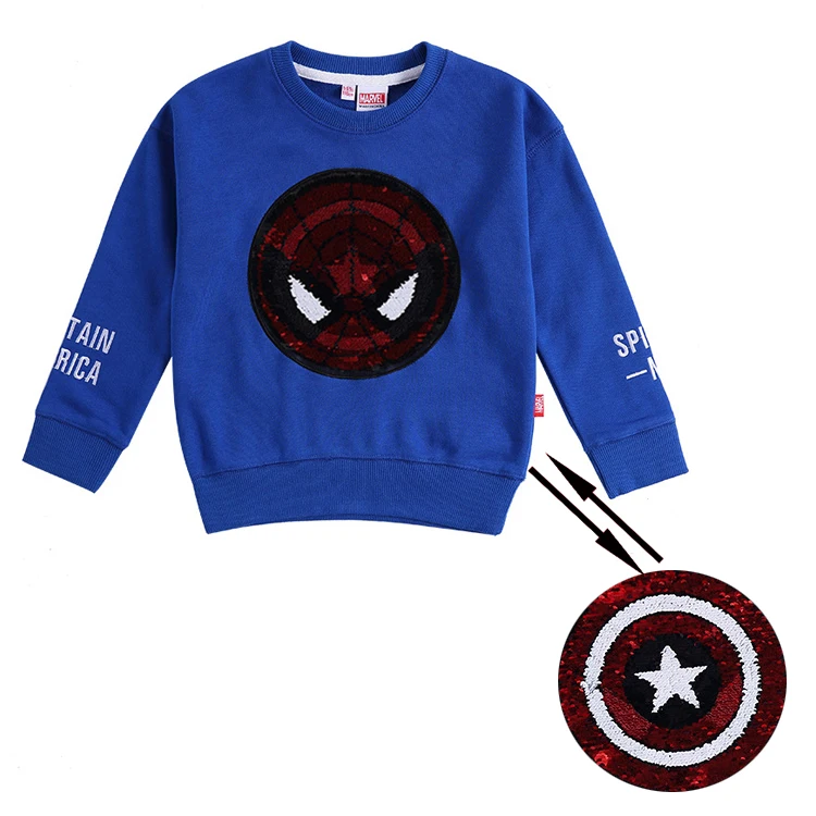 Осенне весенний свитшот для мальчиков с блестками и вышивкой Человек паук