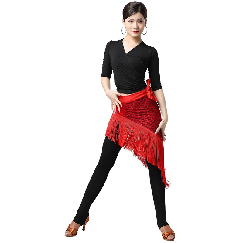 Новая латинская юбка для танцев Треугольники шарф короткая с бахромой женские