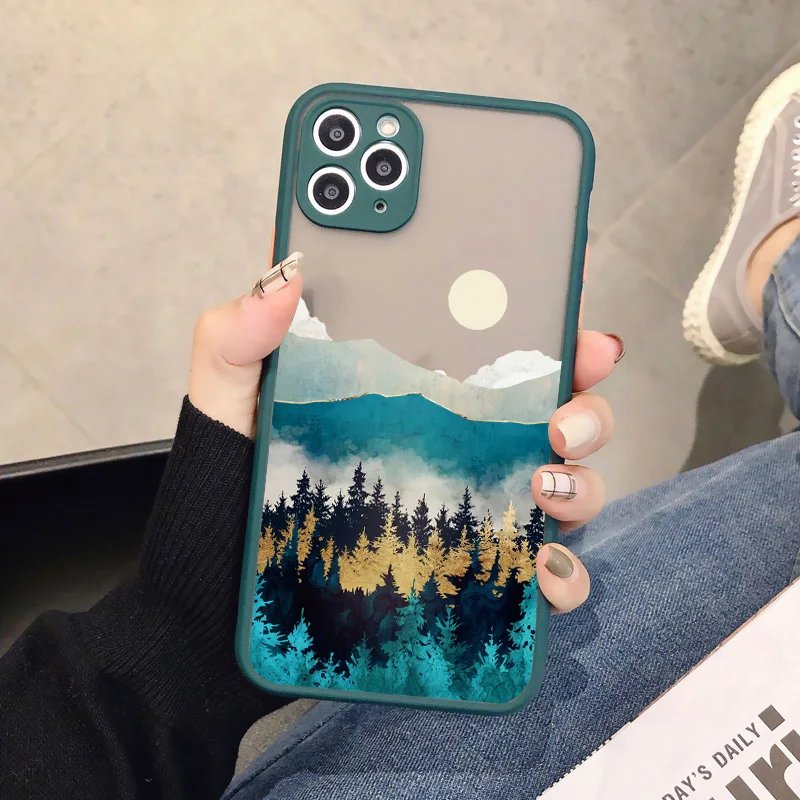 Hand Painted Phone Case For iphone 12 13 14 11 pro Max X XS MAX XR 7 8 plus SE2 Scenery Cover Hard Shockproof Cases back Cover