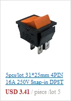 10 шт./партия KCD1 15*10 SPST 250V 3A 2 Pin Красный переключатель для лодки кнопка включения выключения