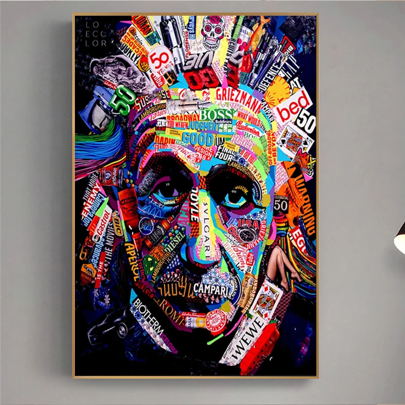 

Graffiti Art Famous Physicist Canvas Paintings Colorful Posters and Prints Wall Art Pictures Artwork for Living Room Decoration