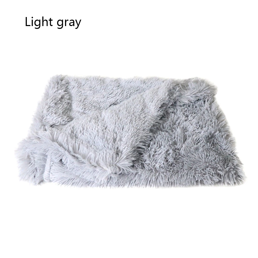 Light gray Зимнее одеяло для кошек и собак, длинный плюшевый коврик для кровати для собак, двойной утолщенный мягкий удобный глубокий спальный домик для собак и кошек - Цвет: Light gray