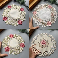 2 pcs 30cm super flowers hollow embroidery placemat cup tea pan coaster kitchen dining table place mat lace wedding drink pad