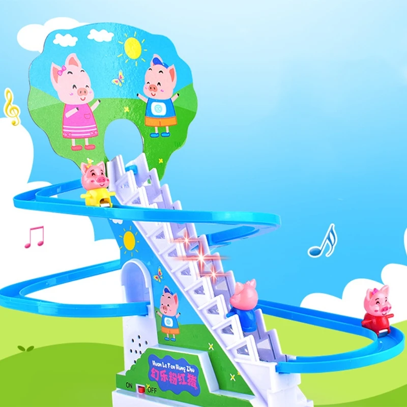 

Funny New Toy Set Light Music Ramp Racer Track Slide Toddler Kids Cartoon Piggy Electric Rail Climbing Stairs Toy Birthday Gift