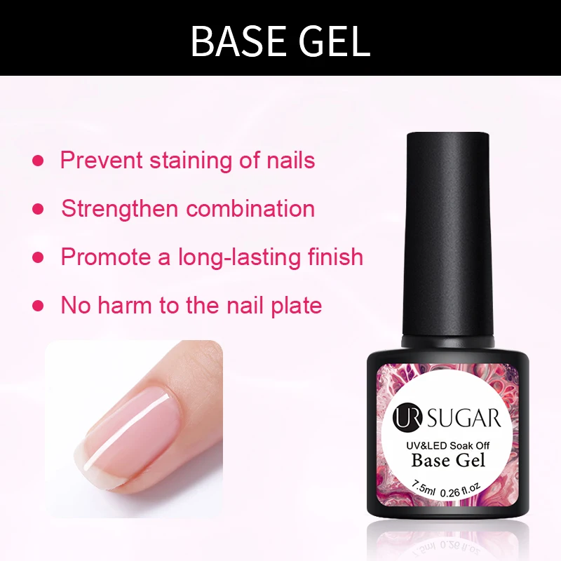 UR SUGAR Base and Top Coat Gel Nail Polish UV 7.5ml Transparent Soak Off varnish Art | Красота и здоровье