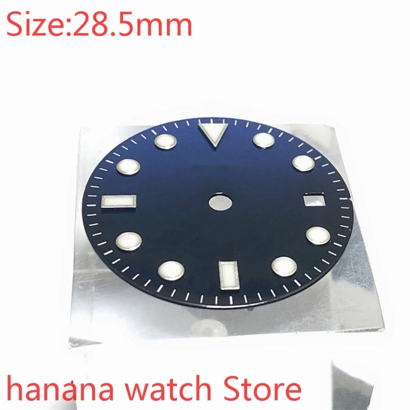 

Асептический циферблат без логотипа 28,5 мм, мужские часы с синим циферблатом, светящийся, Miyota 8215/8205/821a Eta 2824/2836