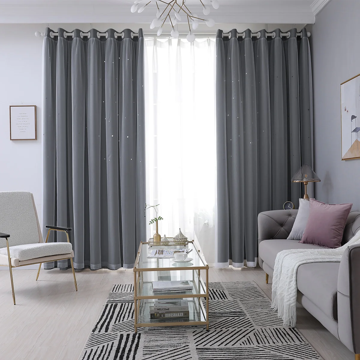 1/2 панелей оконные занавески двухслойная пряжа Тюль верхние звезды 5 цветов