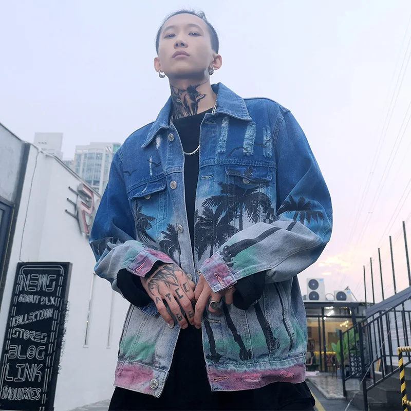 UNCLEDONJM Пальмовая Джинсовая Верхняя одежда пальто Мужская городская уличная