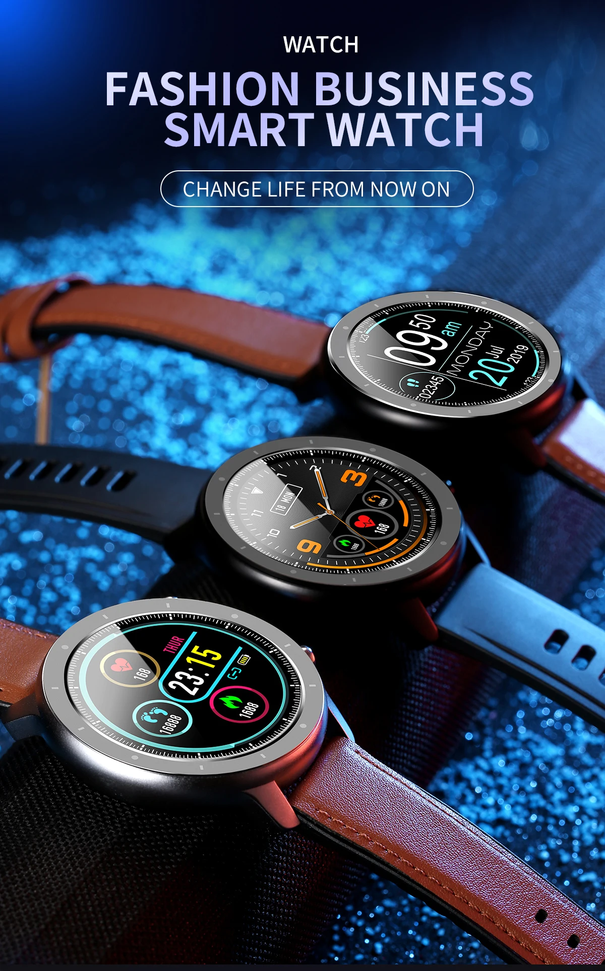 Круглый сенсорный экран Смарт-часы с шагомером для мужчин и женщин браслет