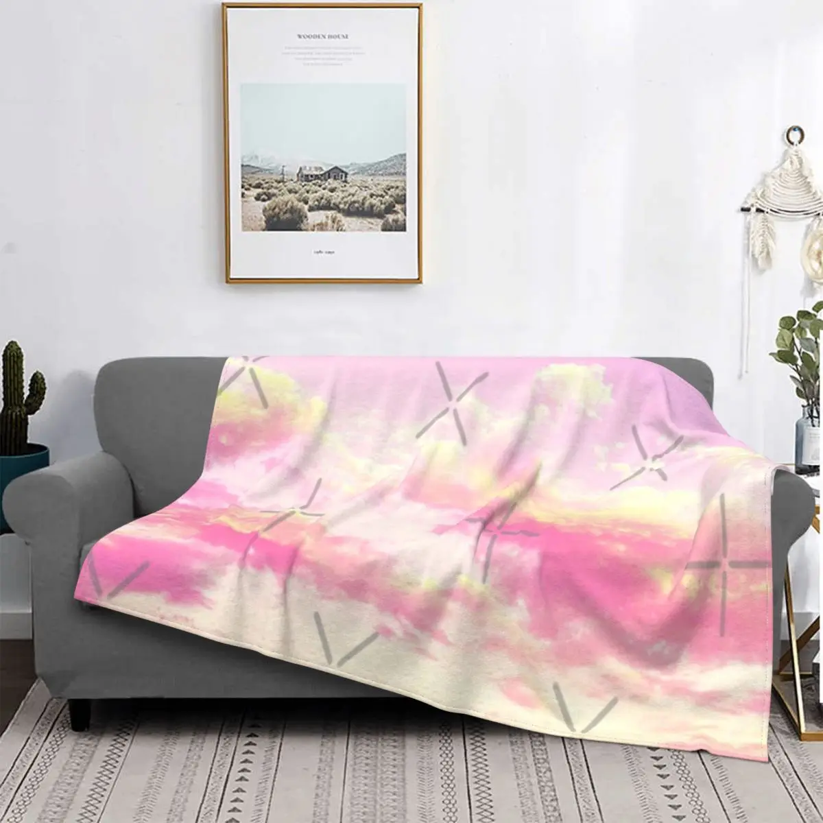 

Manta de vellón para la cama, colcha de muselina a cuadros, de Anime, color rosa, puesta de sol, Pastel