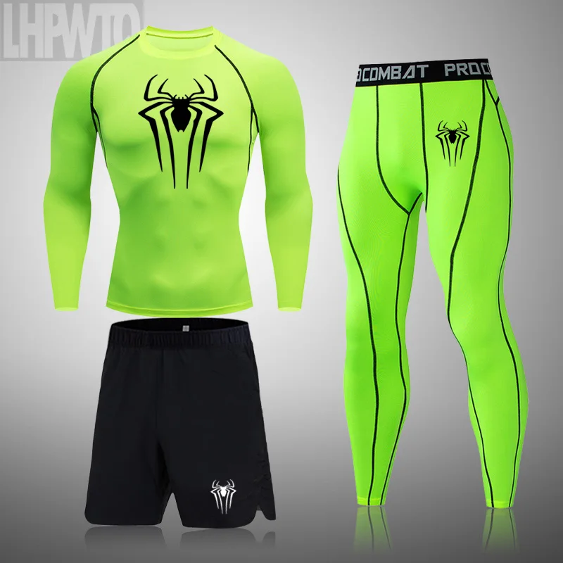 

Мужской комплект Rashguard, компрессионная одежда для спортивного зала, футболка для фитнеса + леггинсы, спортивный костюм для мужчин, супер ярк...