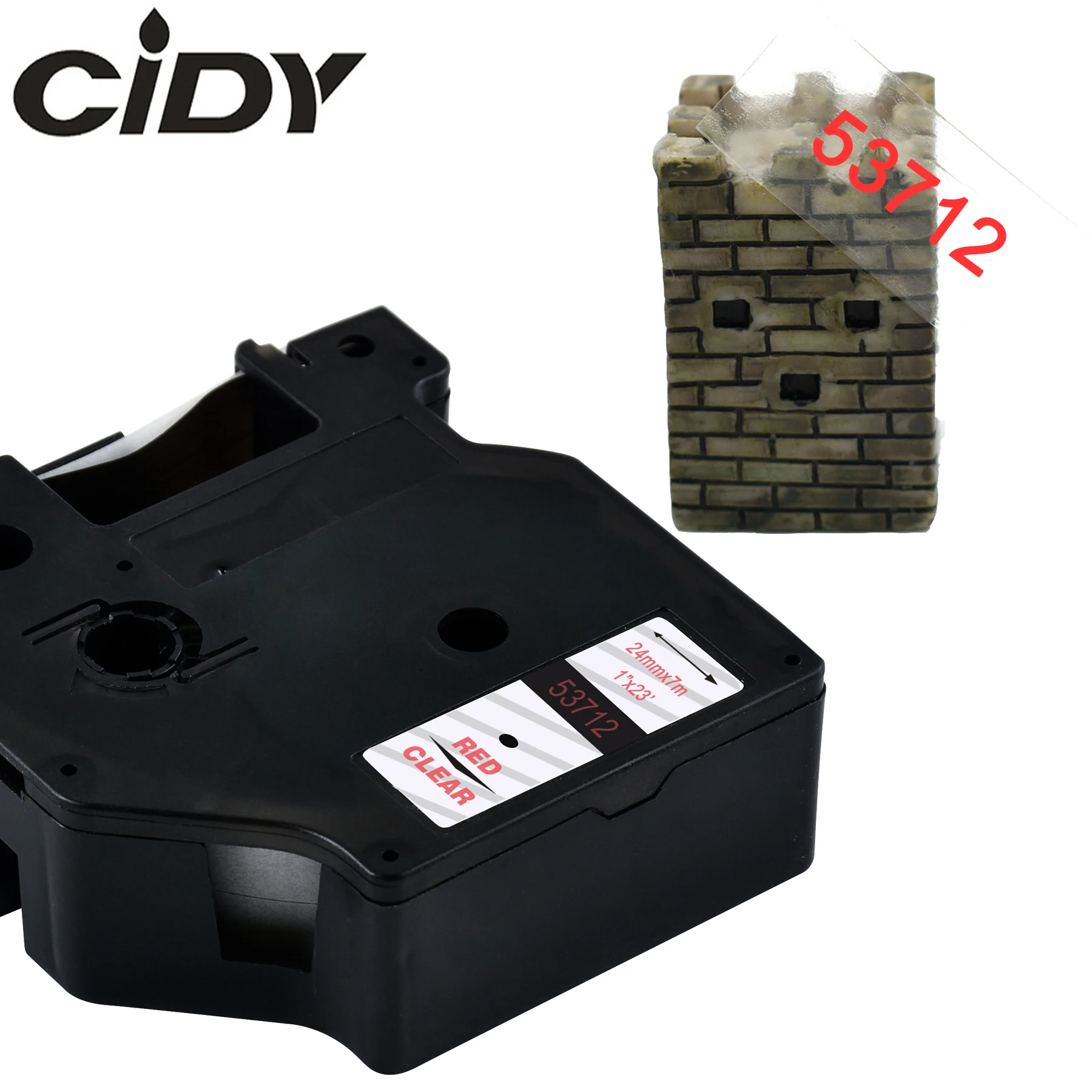 Этикетка CIDY 53712 красный на прозрачный совместимый с Dymo D1 24 мм лента для маркировки