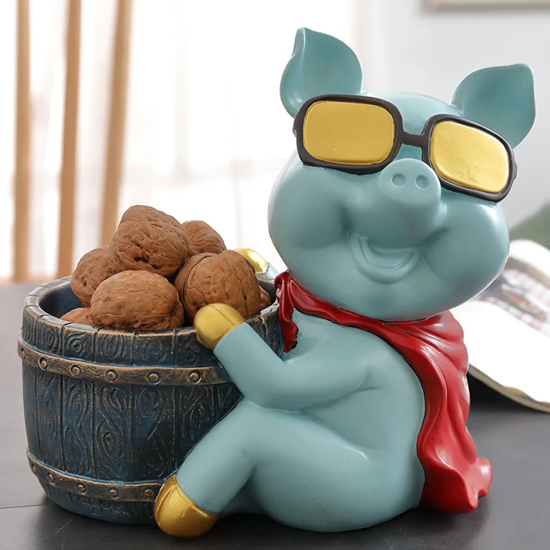 

FUN SUNGLASSES SUPER PIG RESIN STORAGE SCULPTURE SUNGLASSES CLOAK CARTOON PIG HOME STORAGE BOX