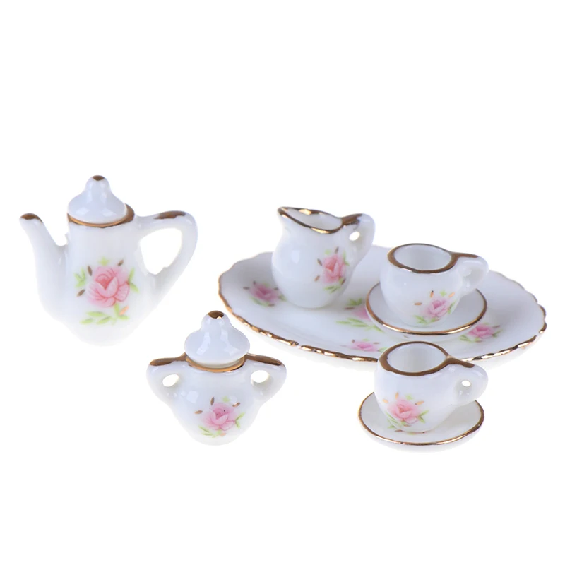 

1/12 Dollhouse Miniature Dining Ware Porcelain Tea Set Dish Cups 8Pcs/set