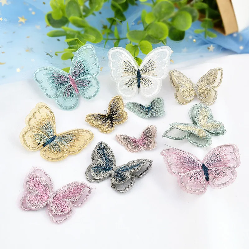 Бабочка патч вышивка кружева ткань двухслойные патчи для шитья одежды стикер DIY