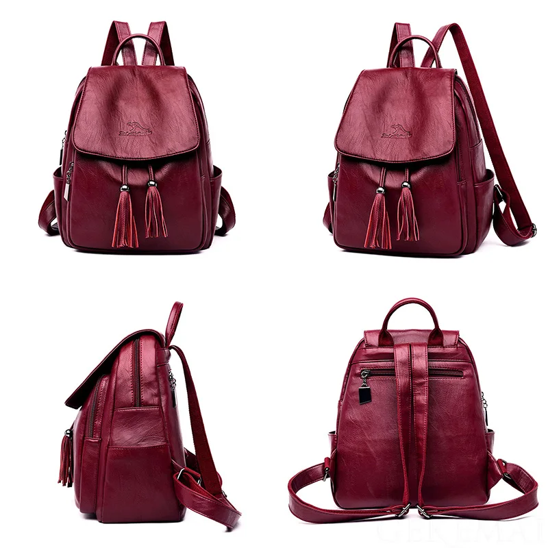 Модный женский рюкзак Mochilas из овечьей кожи с кисточками, Женская дорожная сумка, рюкзаки, школьные рюкзаки для девочек-подростков
