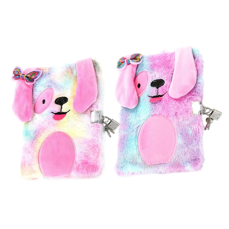 

Pretty Cute Cartoon Dogs Plush Note Book With Lock Creative Personal Secret Notepad Kids Gift Lovely Pink Girl Gift Diary