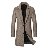 quality brand men plaid wool blend coat men high quality casual woolen coats winter warm thick long wool overcoat male