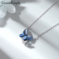100 925 sterling silver blue butterfly crystal pendant necklace charms cubic zircon necklaces for women gift party fine jewelry