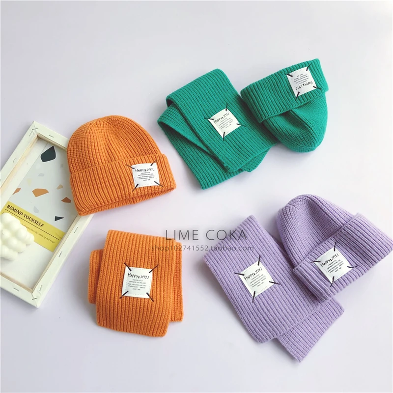 Winter Baby Hat Scarf Suit Kids Hats Thick Warm Autumn Knitted Children Caps Girls Boys Travel outdoors to keep warm | Аксессуары для