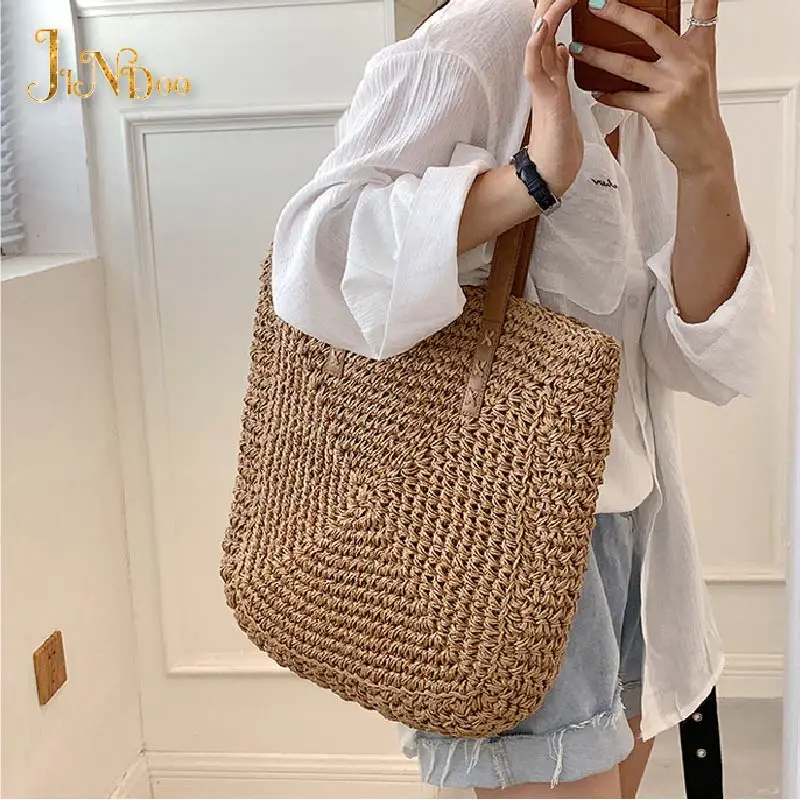Summer Hot Straw Shoulder Bag Rattan Beach Bags Large Capacity Woven Handle Bag Travel Vacation Totes Shopping Handbag Bolsas
