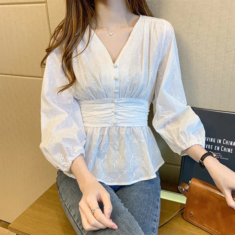 

Z Early Autumn Clothing 2020 New Style French Vintage Tops Long Women Sense of Design Waist Hugging Lace Blouse