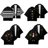 tokyo revengers cosplay cloak anime black white top for summer hanagaki takemichi ken ryuguji haori kimono tee men short sleeve