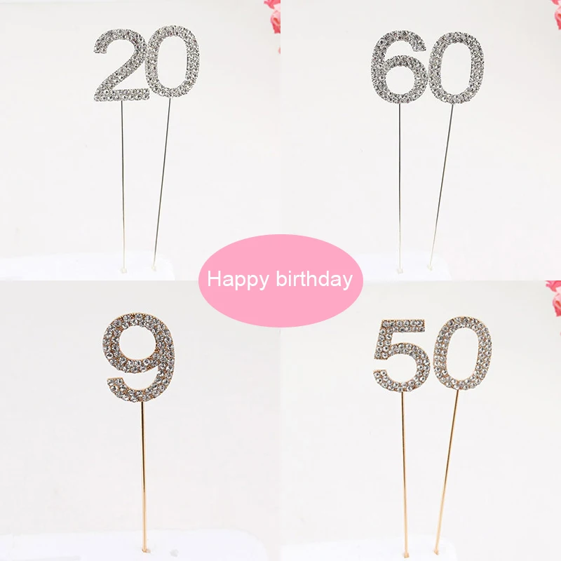 

1 шт. Блестящий сплав Стразы топперы для торта Baby Shower День рождения украшение свадебные золотые серебряные цифровые торты десерт Декор