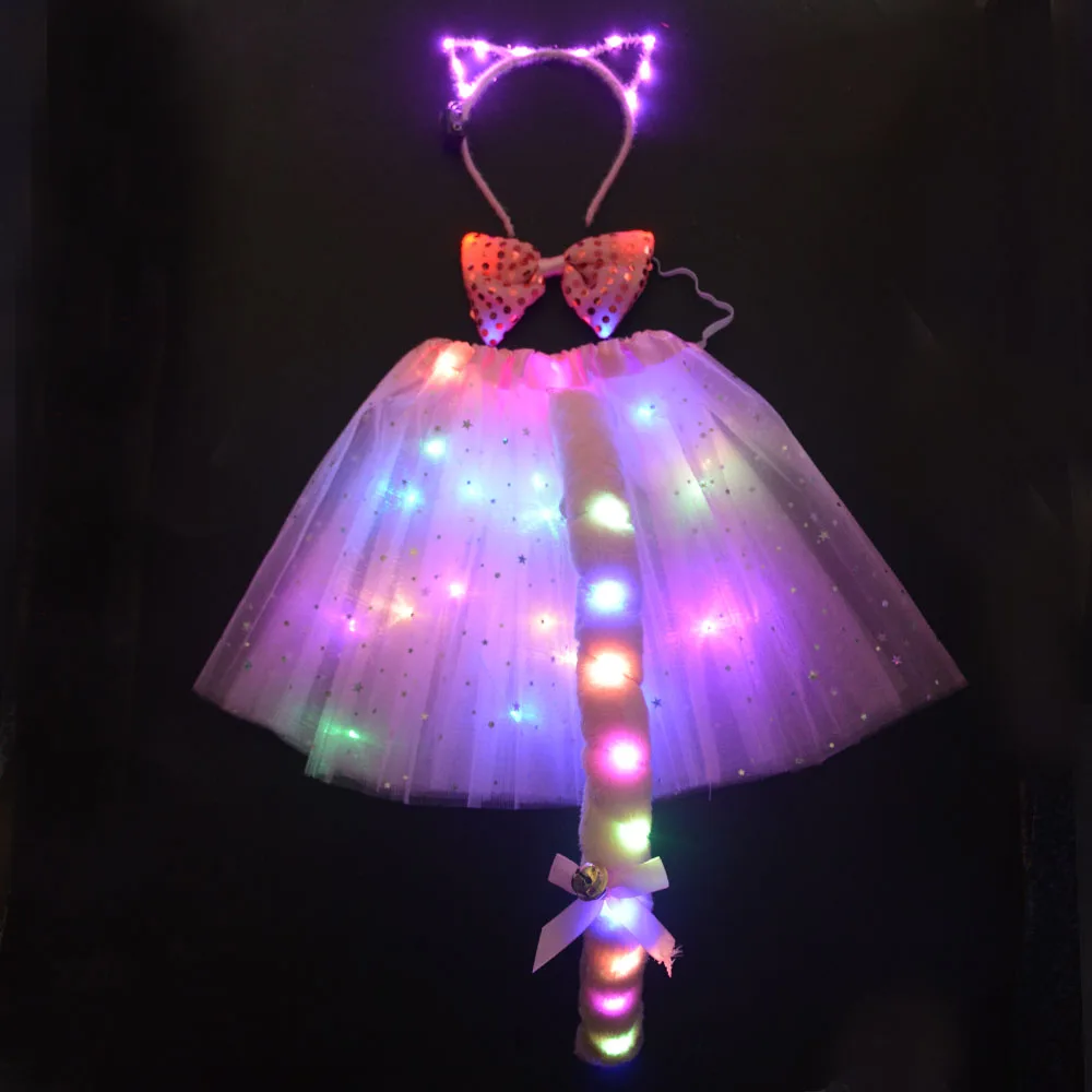 Светящаяся светодиодная юбка пачка для девочек и женщин повязка на голову с