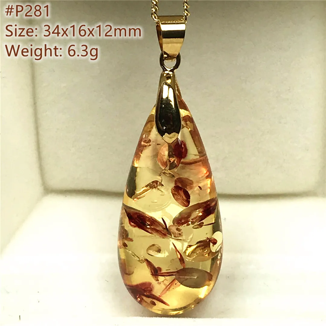 

Natural Yellow Red Piebald Amber Pendant Necklace Jewelry For Women Lady Men Healing Luck Gift Silver Crystal Beads Stone AAAAA