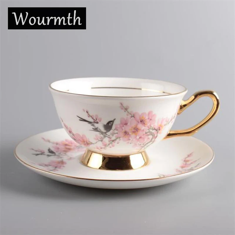 Wourmth-كوب سيراميك على الطراز الصيني مزين بالورود والطيور ، فنجان شاي أنيق بعد الظهر ، على شكل فراشة ، ملحقات قهوة جميلة