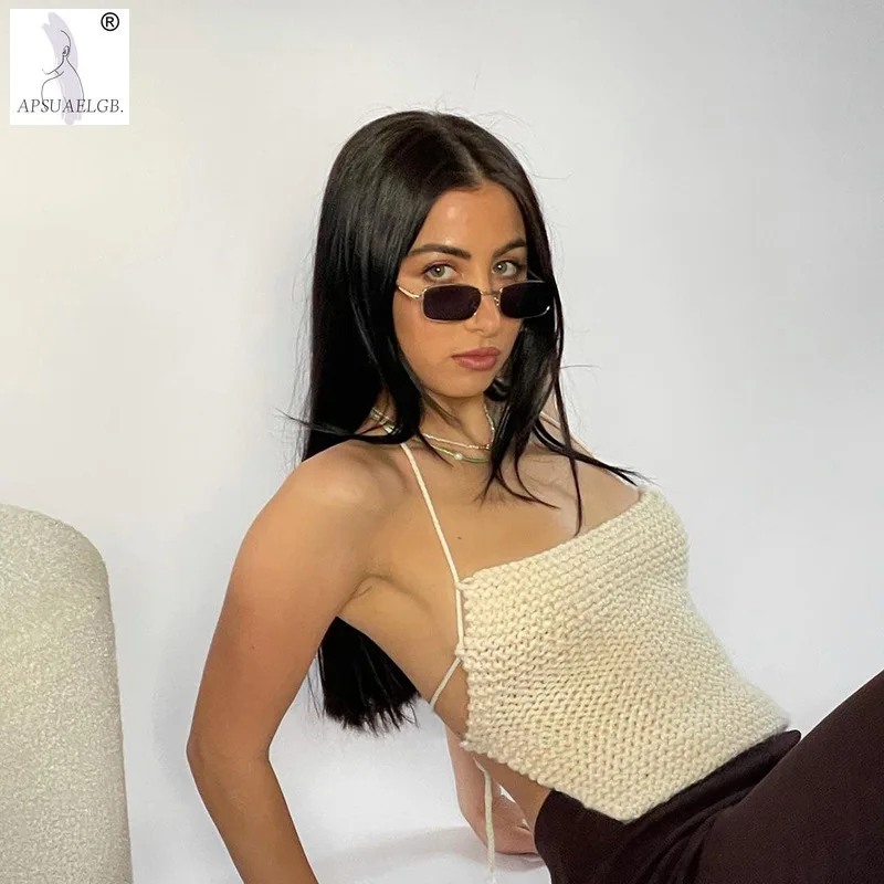 

2021 winter fashion trend women's new hanging neck backless strap slim vest