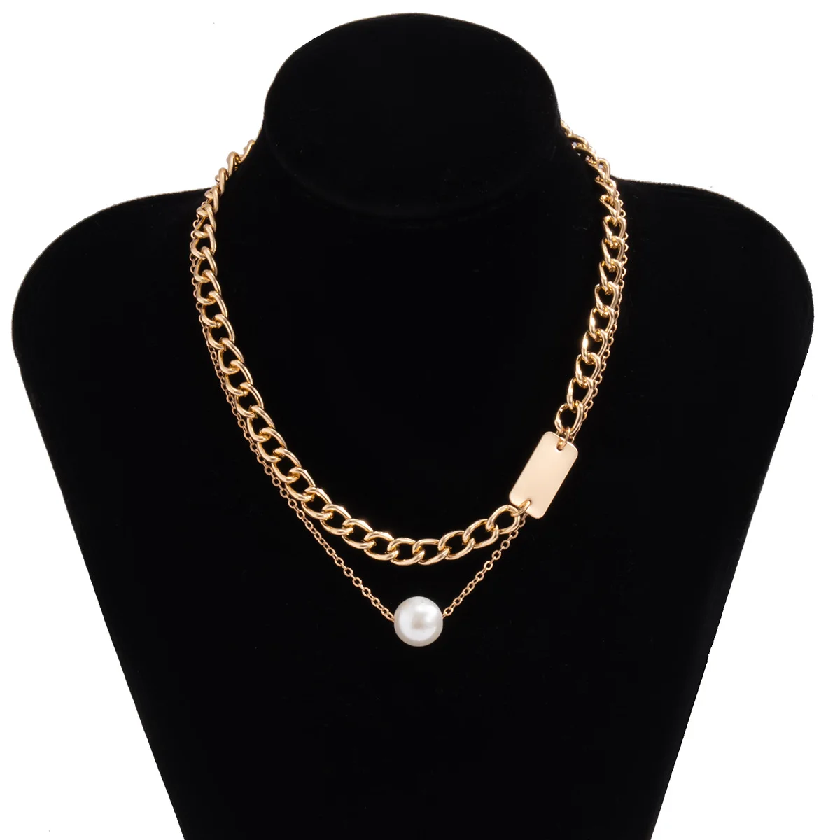 

YOUVI Simple Pearl Pedant Necklace Set for Women Statement Geometric Goth Chains Necklace Choker Jewelry Clavicle Chain on Neck