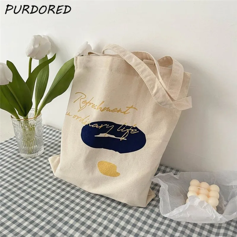 

PURDORED 1 Pc Ins Style Graffiti Shoulder Bag for Women Korean Style Canvas Shopping Bag Casual Female Student Reuseable Handbag