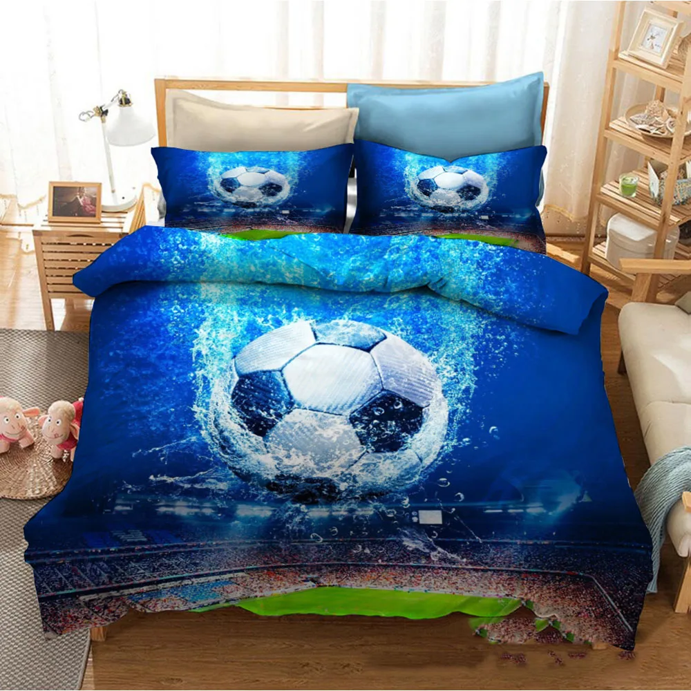 

Green Football Field Soccer Comforter Sets Full 2/3 Pcs Boys Girls Full Soccer Quilt Cover Teens Bedding Sets Pillowcases