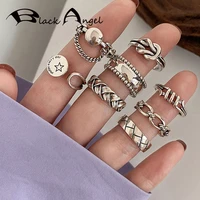 black angel vintage punk 925 sterling silver personality rings set fine jewelry for women trendy elegant party accessories gifts