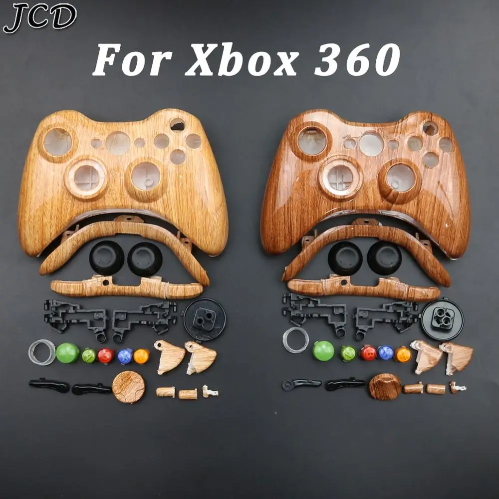 

JCD Wireless Game Controller Wood grain Hard Case Gamepad Protective Shell Cover Full Set With Buttons Analog Stick For XBox 360