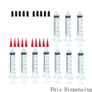 10ml 10cc Manual Syringe Dispenser Kit 25G Plastic Tapered Dispensing Tips Caps Pack of 5