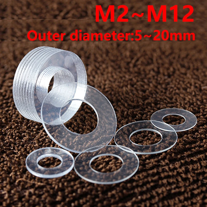 100pcs PVC Nylon Washers Soft Hard Plastic Gasket Transparent Insulation Flat Paded for Screw M2 M2.5 M3 M4 M6 M8 M10 M12