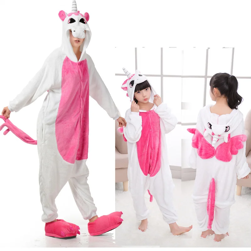 Pink wing unicorn Зимняя одежда для семьи; фланелевая одежда для сна с изображением животных для детей, взрослых, женщин и мужчин; Одинаковая одежда для семьи с единорогом и стежком - Цвет: Pink wing unicorn