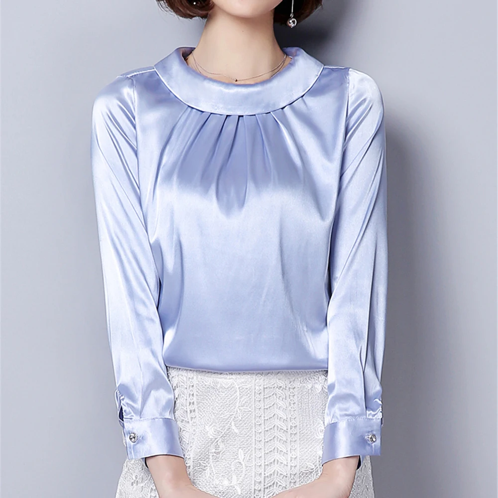 Женская атласная рубашка винтажная Деловая блузка из искусственного шелка с