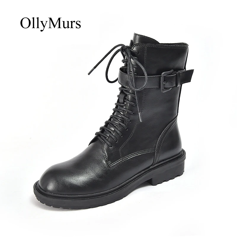 

White Shoes Women Fashion Brand Platform Martin Boots Buckle Shoes Lady Ankle footware Cross-tied Female botas mujer Boots Black