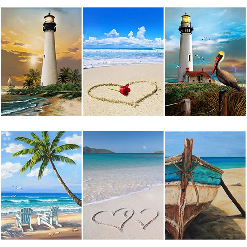 

DIY 5D Diamond Painting Sea View Diamond Art Embroidery Lighthouse Cross Stitch Full Round/Square Drill Resin Home Decor Gift