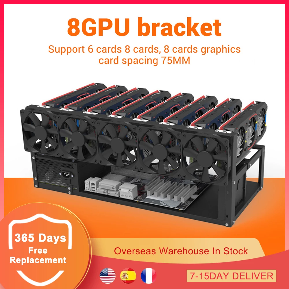 

8 GPU кронштейн, рамка для майнинга, чехол для Рига, алюминиевый Штабелируемый Открытый комплект для майнинга, стойка для майнинга ETH, BTC, несоб...