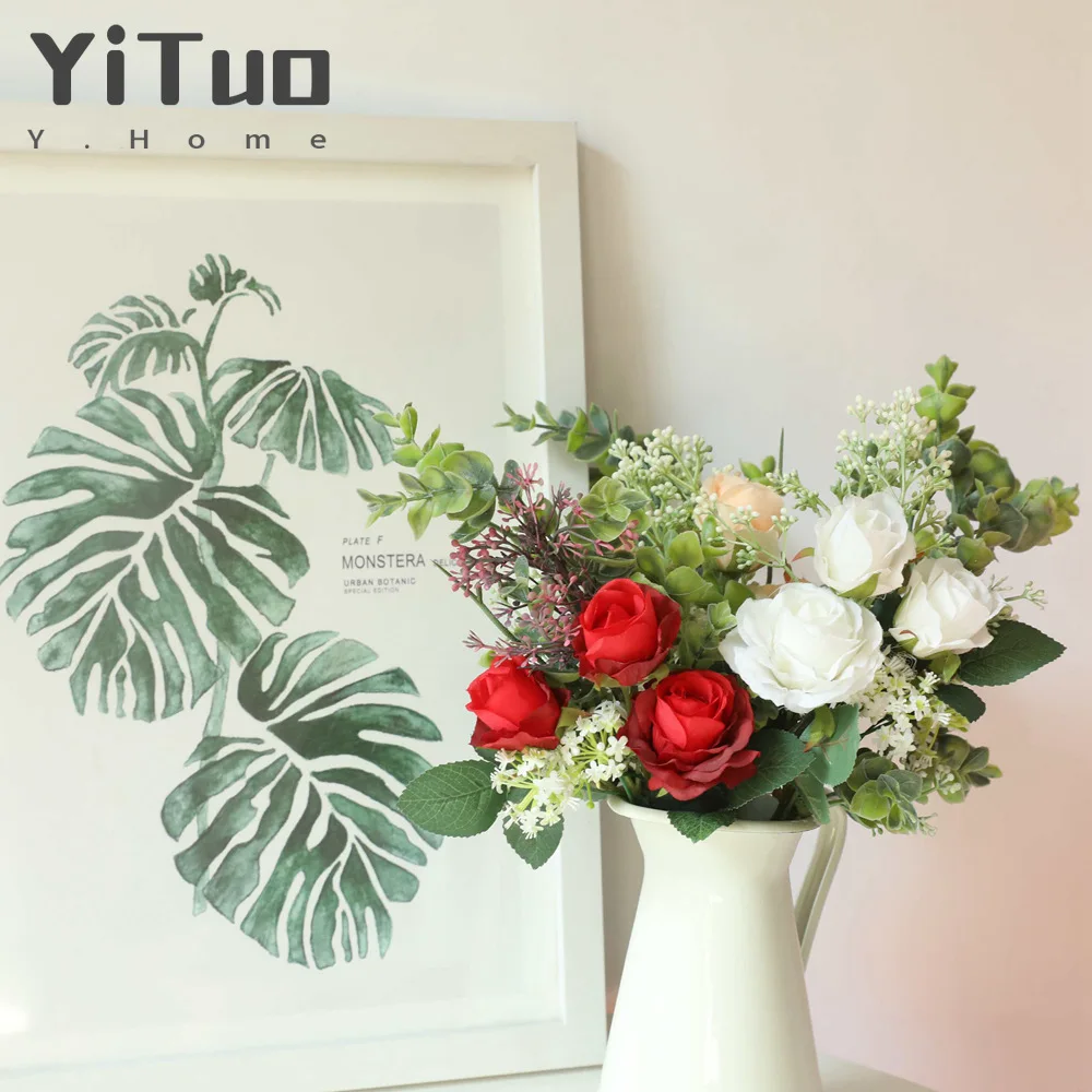 

YiTuo Green Plant Rose Bouquet Decoration Simulation Flower DY1-3356